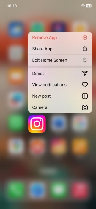 Option to "Remove app" visible on iPhone home screen.