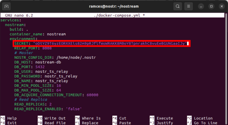 A terminal highlighting the core random secret of the instance.