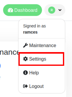 A screenshot highlighting the Settings option in the user badge context menu.