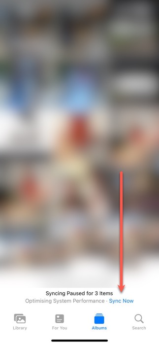 Ios Photos Sync Now Button Highlighted