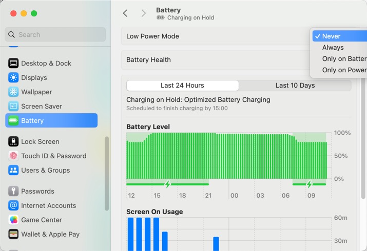 Low Power Mode Never Macos