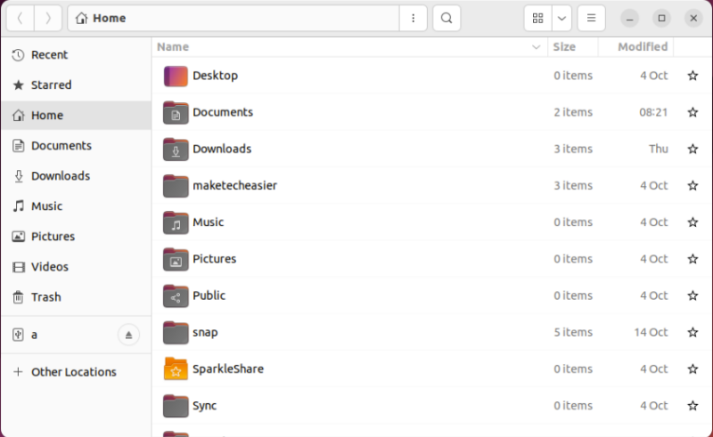A screenshot of the default file manager in Ubuntu.