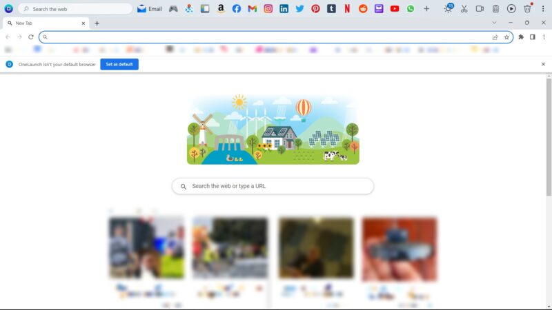 Onelaunch bar visible on Windows PC. 
