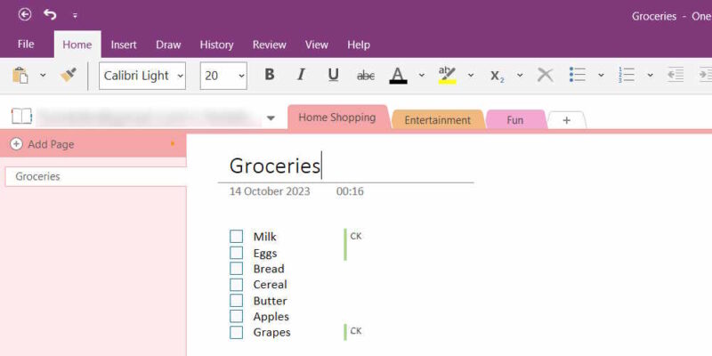 Onenote Grocery Shopping List