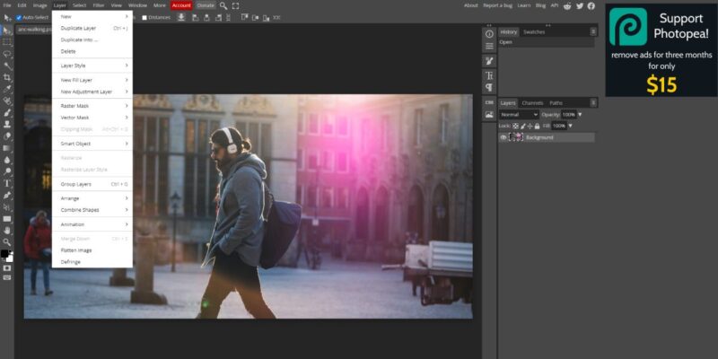 Online Photo Editor Photopea Layer Menu