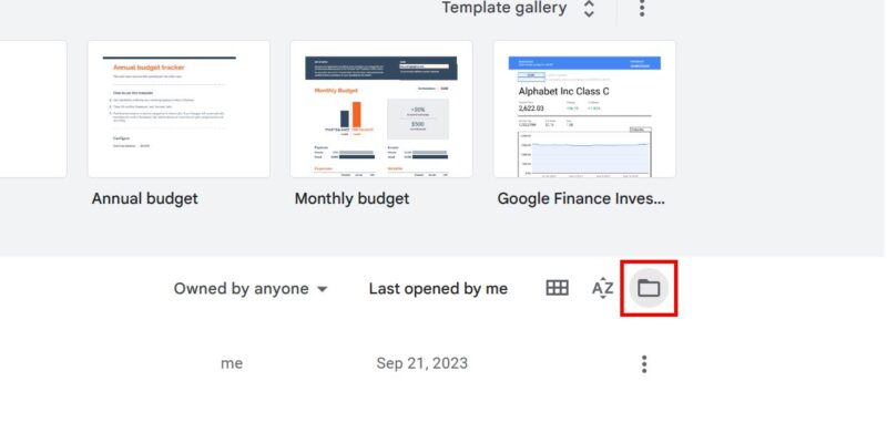 Opening new file in Google Sheets.