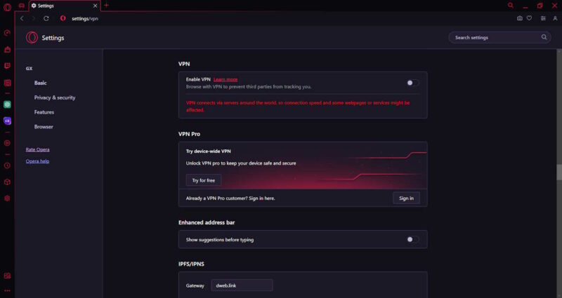 Opera Gx Vpn Settings