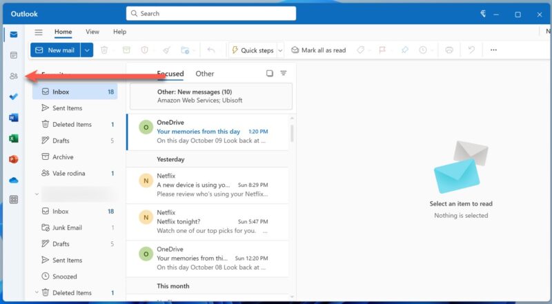 Outlook Windows People Tab