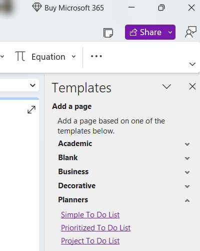 Selecting Templates In Onenote