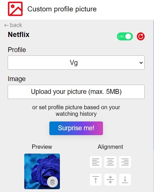 Click Profile drop-down to select profile and click Upload to upload the image