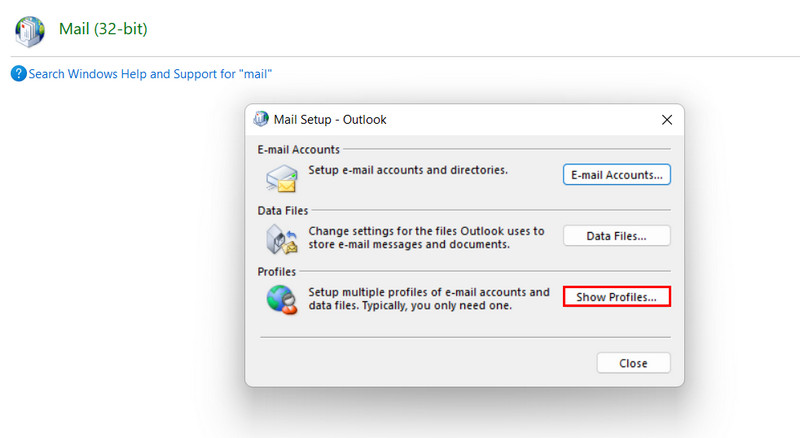 Click on the Show profiles button in Control Panel