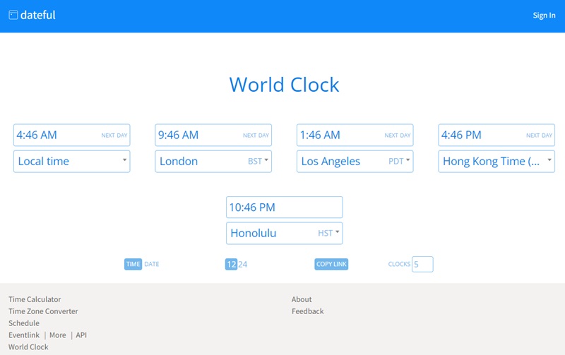 Setting up multiple world clocks on Dateful.