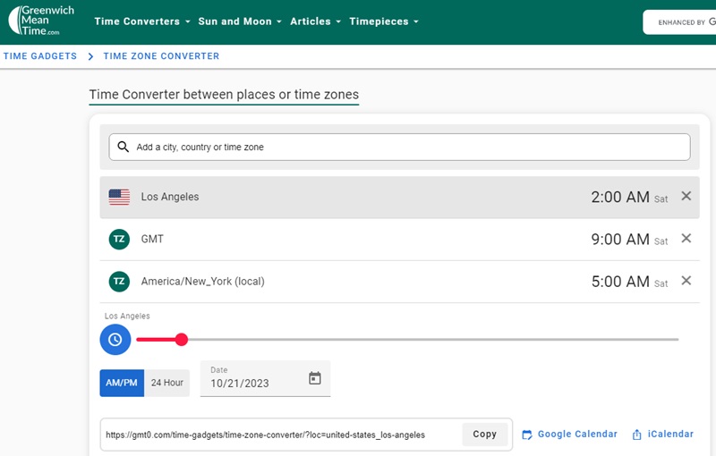 Setting up time zones in GMT.