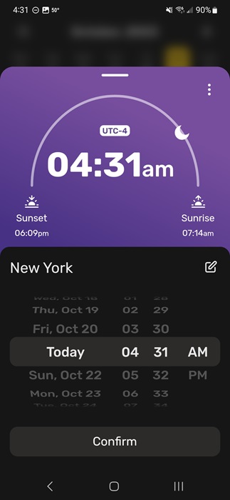 Looking at times for a single location in World Clock widget.