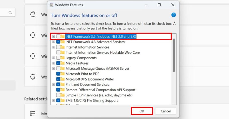 Turning off .NET Framework 3.5 from Windows Features.