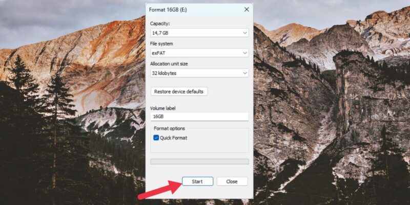 Usb Format Windows, click Start
