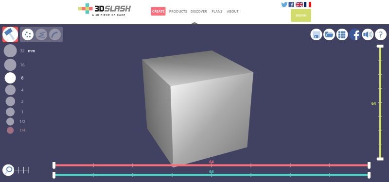 A basic cube in 3D Slash.