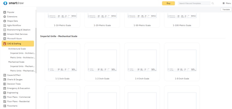 List of SmartDraw's CAD and drafting templates.