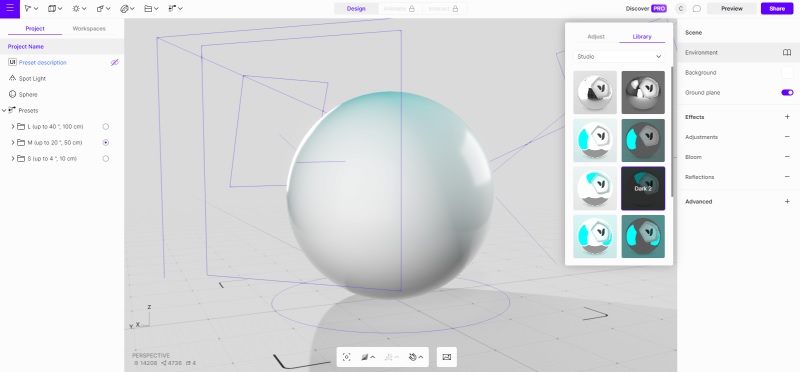 Creating a sphere in Vectary.
