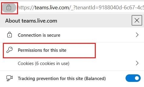 Click Permissions for this site