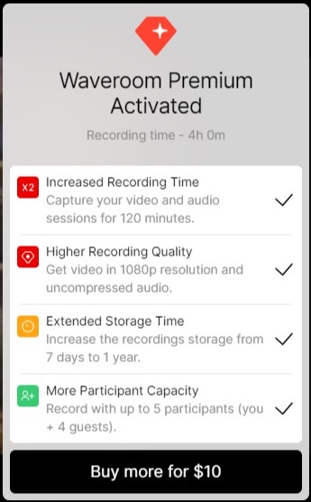 A list of benefits for buying Waveroom Premium.