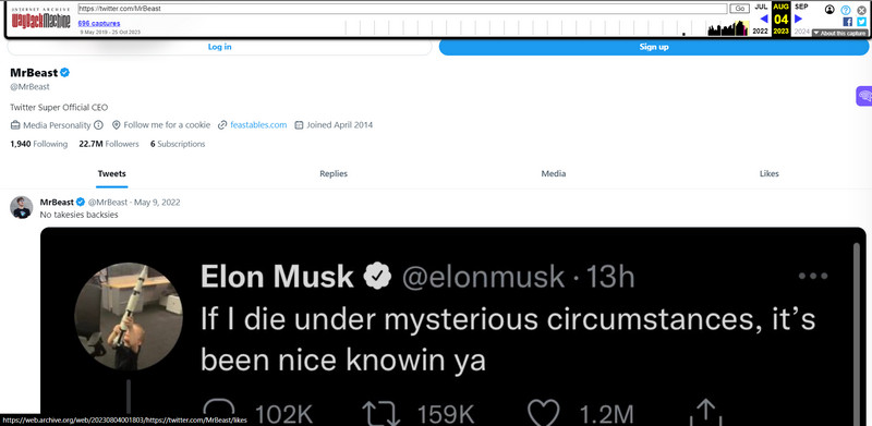 Wayback Machine Results for Twitter