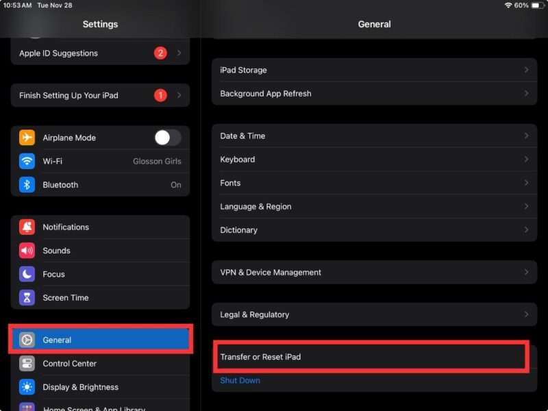 Transfer Reset Ipad Menu
