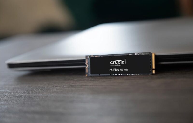 Crucial P5 Plus SSD on a desk