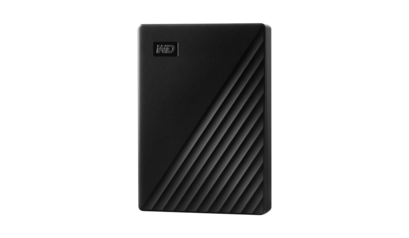 WD My Passport 4TB Black external hard drive on a white background