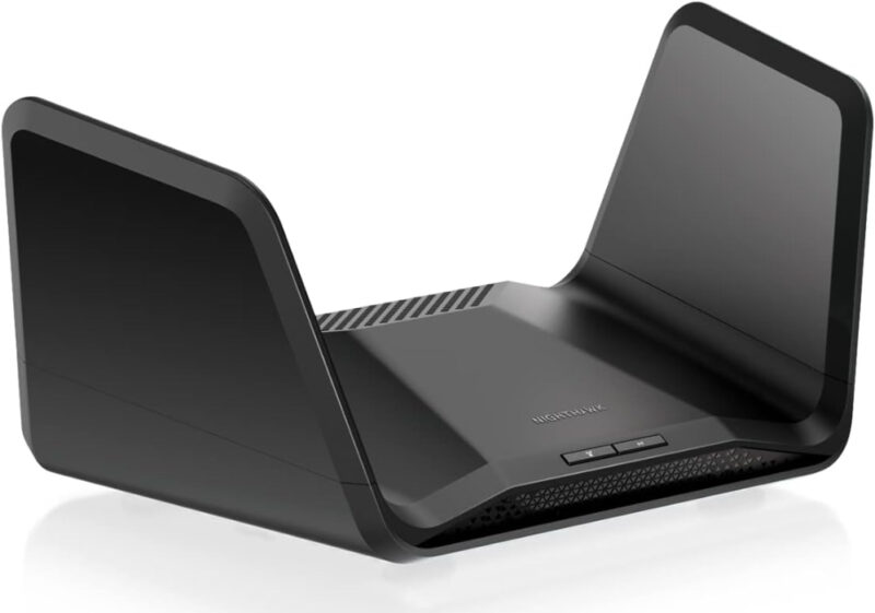 Black Netgear Nighthawk WiFi 6E router 