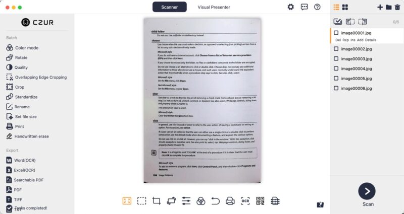 Czur Scanner Tool Main Screen