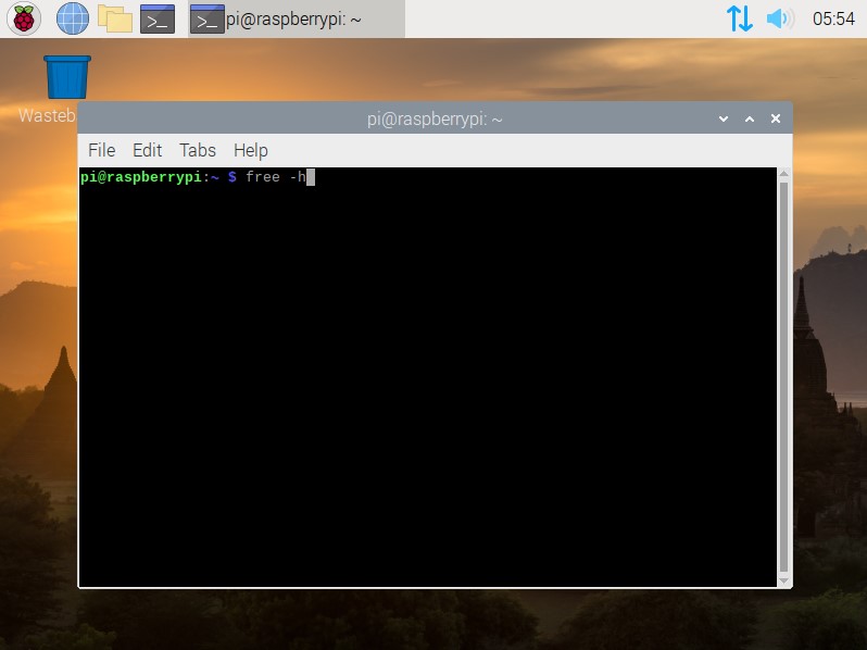 Raspberry Pi desktop screenshot showing a terminal window