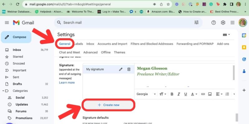 Multiple Gmail Signatures Create New