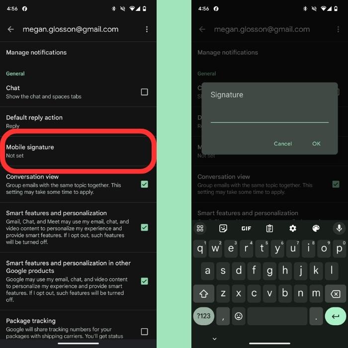 Multiple Gmail Signatures Mobile