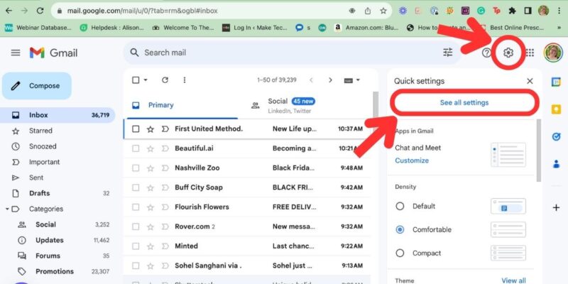 Multiple Gmail Signatures Settings Menu
