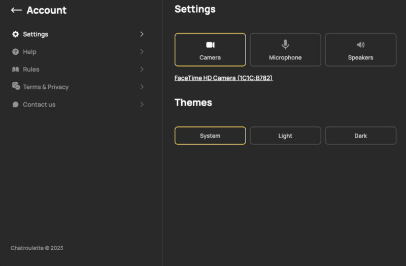 Settings Inside Chatroulette