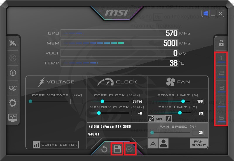 Saving profiles in MSI Afterburner