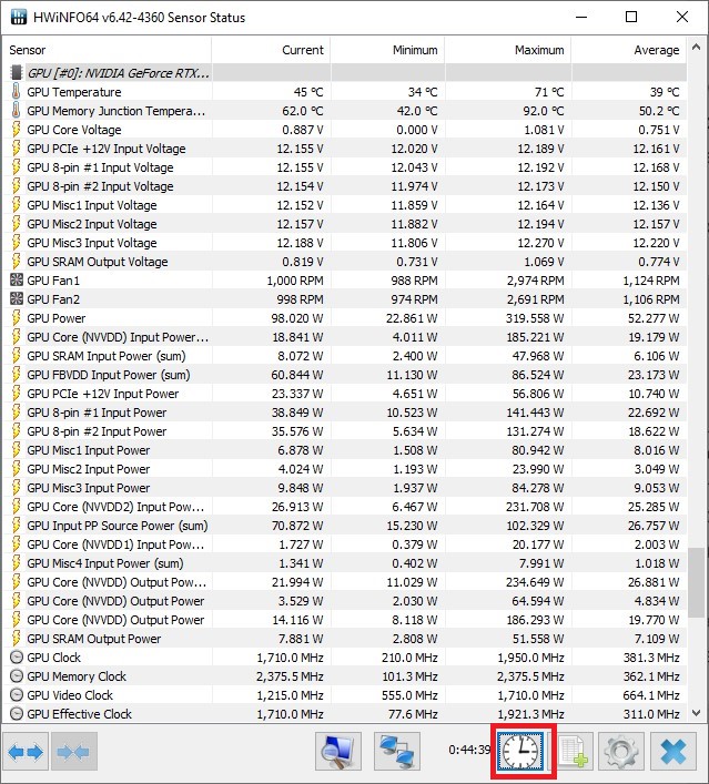 Resetting HWiNFO parameters