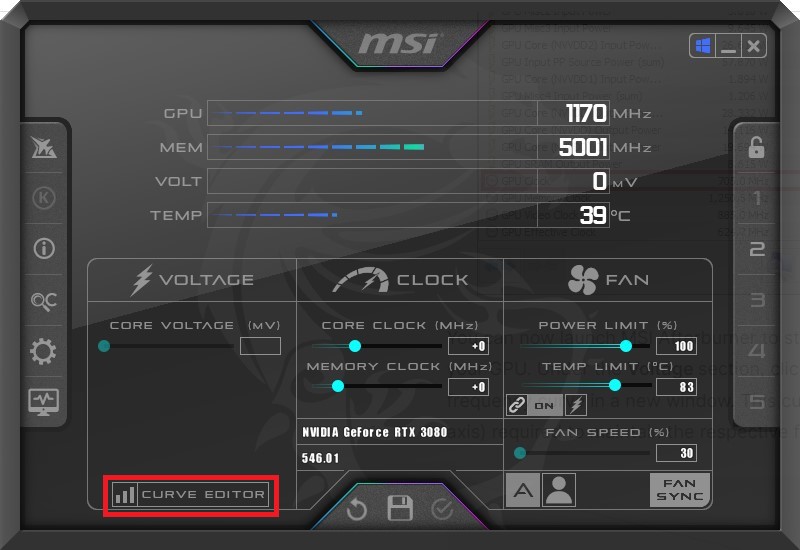 MSI Afterburner main window