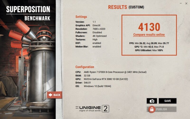 Unigine Superposition GPU benchmark 4K settings