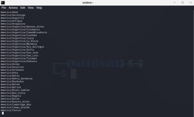 Linux terminal screenshot showing the various time zones