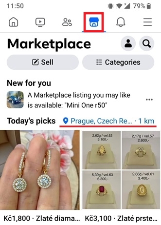 Checking location in Facebook app for Android.