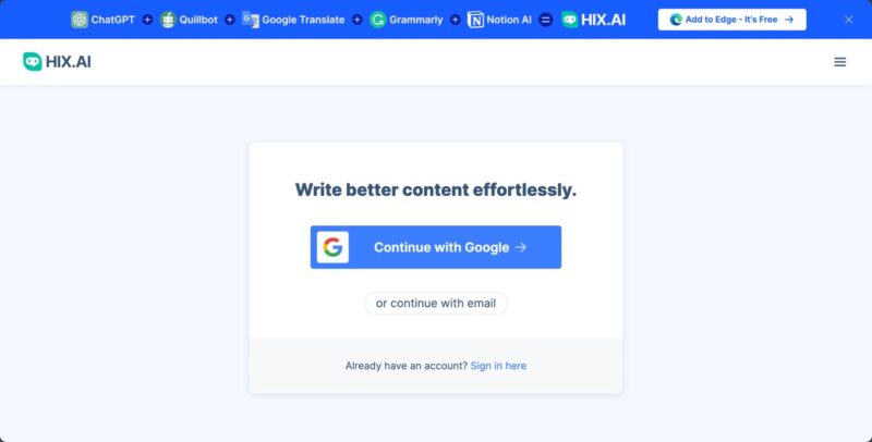 HIX Articlegpt Sign Up