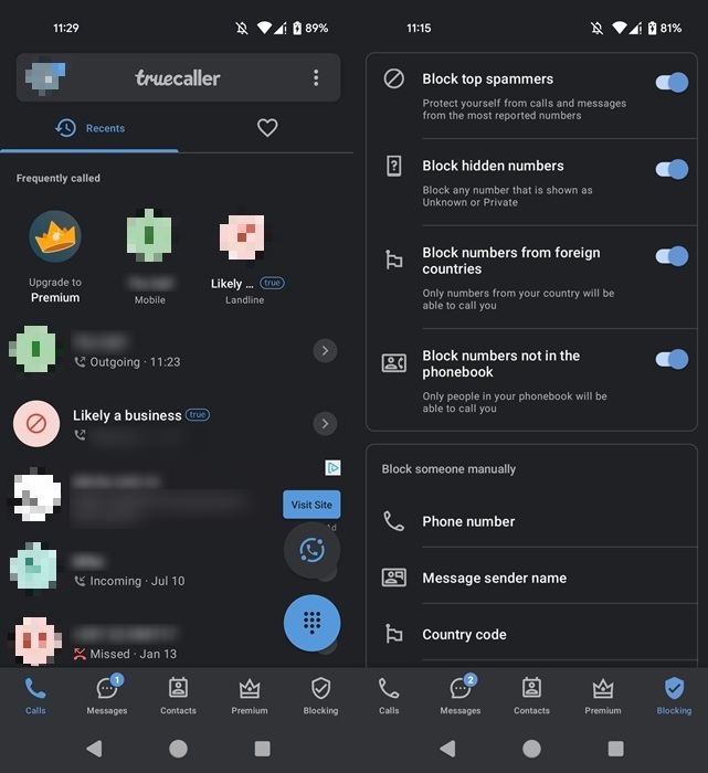 Truecaller app interface overview.