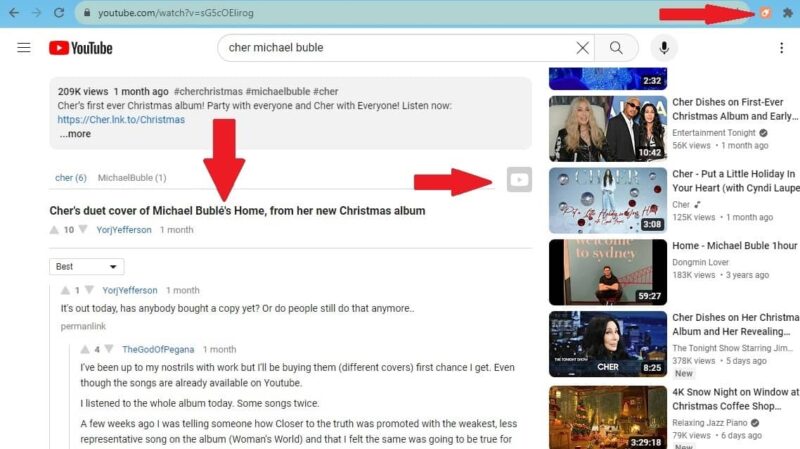 Using Comet to view Reddit comments on other pages.