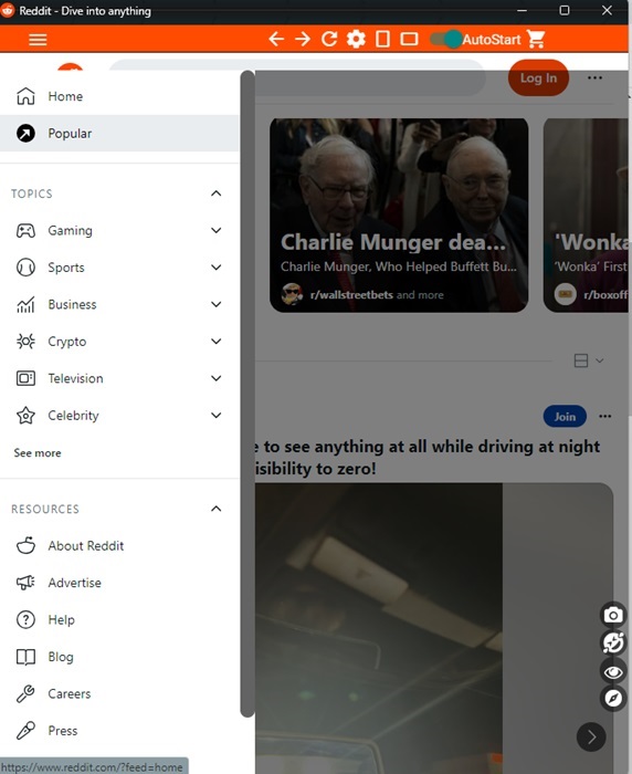 Using Companion for Reddit in smartphone mode.
