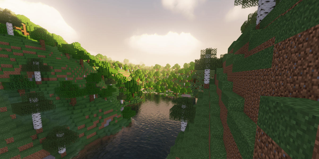 A screenshot of a Minecraft world with custom shaders.