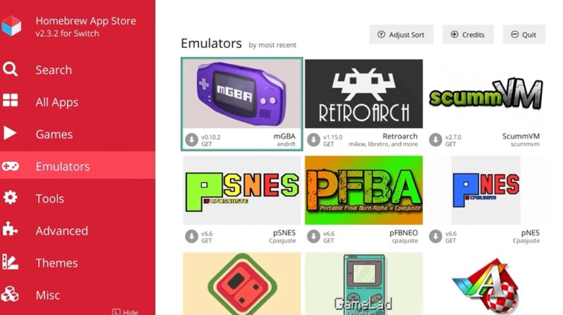 Browsing Homebrew apps on Nintendo Switch.