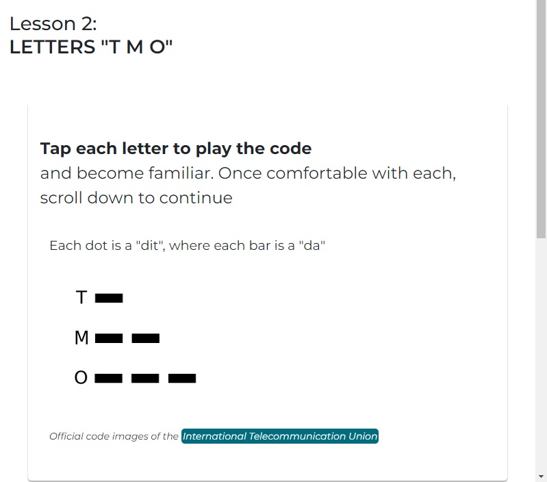Learning new letters in lesson two of MorseFree.