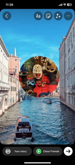 Creating Instagram story with a photo as background.